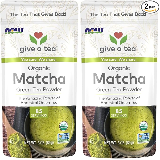 NOW Foods Certified Organic Matcha Green Tea Powder Non-GMO Project Verified 3-Ounce (Pack of 2)