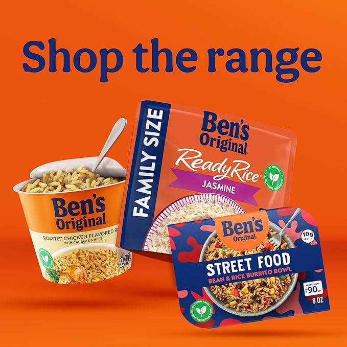 BEN'S ORIGINAL Street Food Teriyaki Style Rice with Chicken Prepared Entrée Microwavable Heat-&amp-Eat Bowl in 90 Seconds 9 oz (Pack of 6)