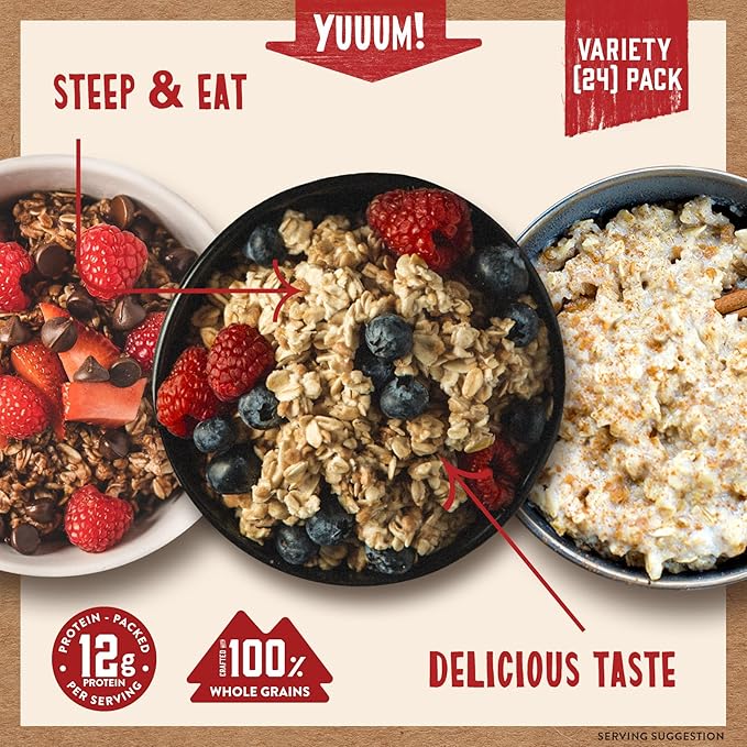Kodiak Cakes Instant Oatmeal Variety Pack - High Protein - 100% Whole Grains Breakfast Food - Maple &amp Brown Sugar Apple Cinnamon &amp Chocolate Chip (24 Packets)