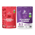 Jungle Powders Freeze Dried Strawberries Organic USDA Certified Strawberry Slices 3.2 Ounce Bag + Organic Acai Powder 5 Ounce Bag Freeze Dried Acai Berry Powder from Whole Berries