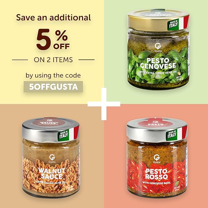 Authentic Italian Imported Sun-Dried Tomato Red Pesto Sauce - All-Natural Creamy Gourmet Spread - Made with Basil Extra Virgin Olive Oil &amp Herbs - 180g Jar