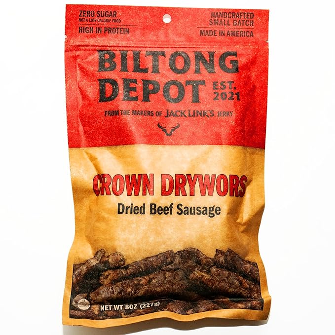 Biltong Depot Crown Drywors - 8oz | Air-Dried Beef Snack Sticks | High Protein | Paleo and Keto Friendly | Zero Sugar | Gluten Free | Meat Snack