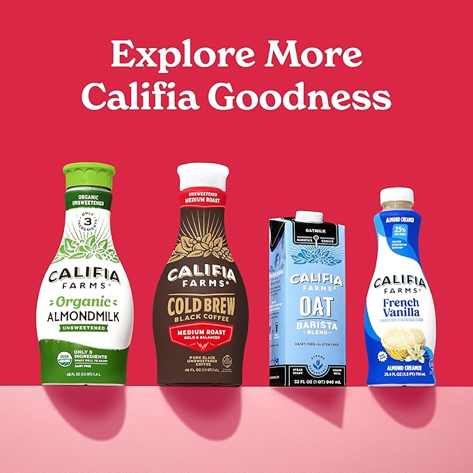 Califia Farms - Pure Black Medium Roast Cold Brew Coffee 32 Oz (Pack of 6) 100% Arabica Shelf Stable Plant Based Vegan Gluten Free Non GMO Sugar Free Iced Coffee
