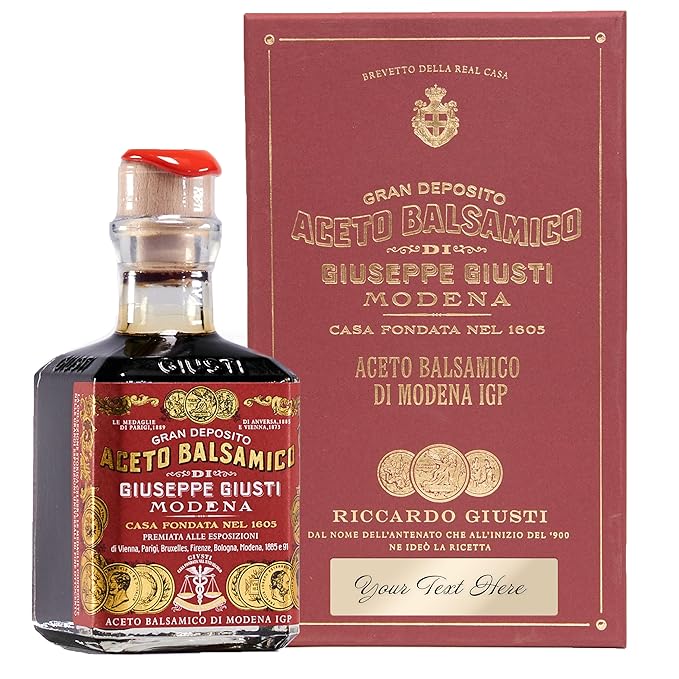 Giusti Italian Balsamic Vinegar of Modena IGP – 3 Gold Medals Rich &amp Thick Gran Deposito Aceto Balsamico di Modena for Salads &amp More Made in Italy Customized Gift Box – 8.45 fl oz (250 ml)