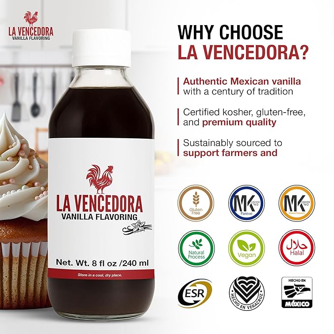 La Vencedora Mexican Vanilla – 8oz Bottles (Pack of 3) – Traditional Vanilla Flavoring for Baking Cooking &amp Desserts – Made in Mexico