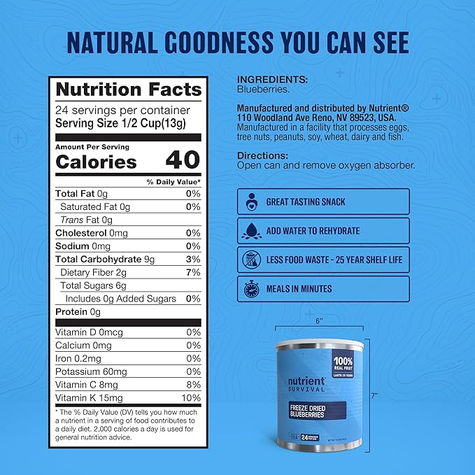 Freeze-Dried Blueberries - #10 Can | 25-Year Shelf Life | Emergency Food