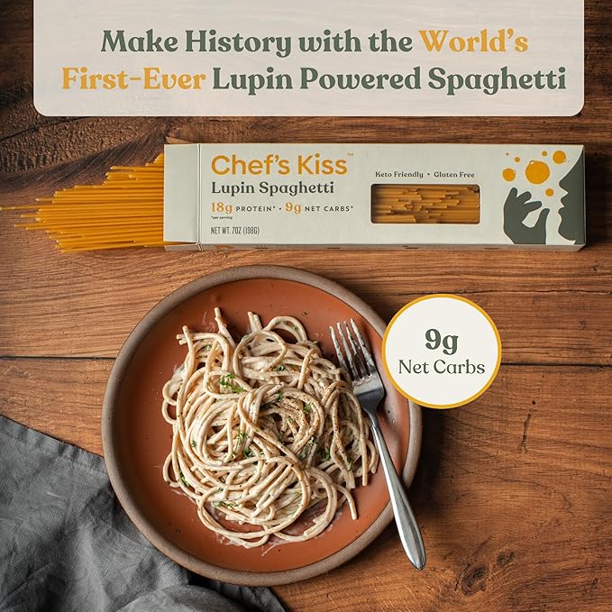 Chef’s Kiss Low Carb Spaghetti | 9g Net Carbs 18g Protein | Keto Low Glycemic Pasta made from Lupins | High Protein Fiber Rich Plant-Based | Keto Spaghetti Alternative | 5-Pack (7oz)