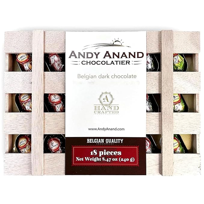 ANDY ANAND CHOCOLATIER European Flavor-Inspired Dark Chocolate Bottles – Smooth Filled Dark Chocolate Assortment Gluten Free Gourmet Chocolates in Elegant Wooden Gift Box (18 Pieces)