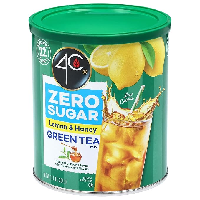 4C Zero Sugar Powdered Drink Mix Cannisters Green Tea 1 Pack 22 Quarts Family Sized Cannister Low Calorie Thirst Quenching Flavors
