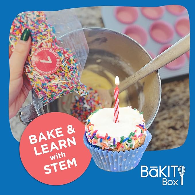 BāKIT Box Confetti Cupcakes Birthday Kit for Kids – Global Celebration Baking Kit – Cupcake Liners &amp Candles Included – STEM Birthday Activities – Ages 5–13