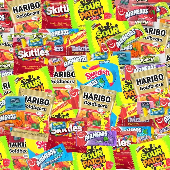 Tasmo Assorted Bulk Candy Mix -Skittles Air Heads Swedish Fish Sour Patch Kids Hariibo Starburst &amp More!- Individually Wrapped Candy (64 Ounces)