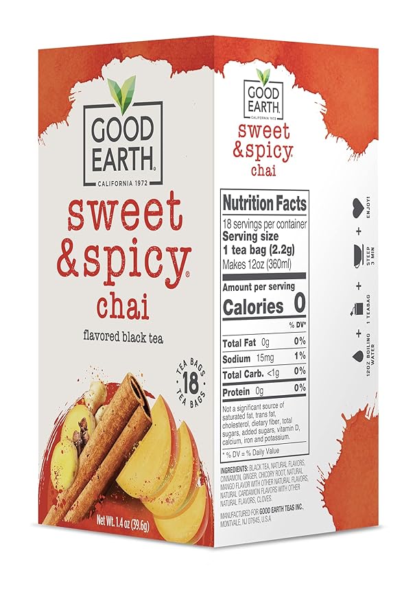 Good Earth Tea Sweet &amp Spicy Chai Black Tea 18 Teabags (Pack of 6)