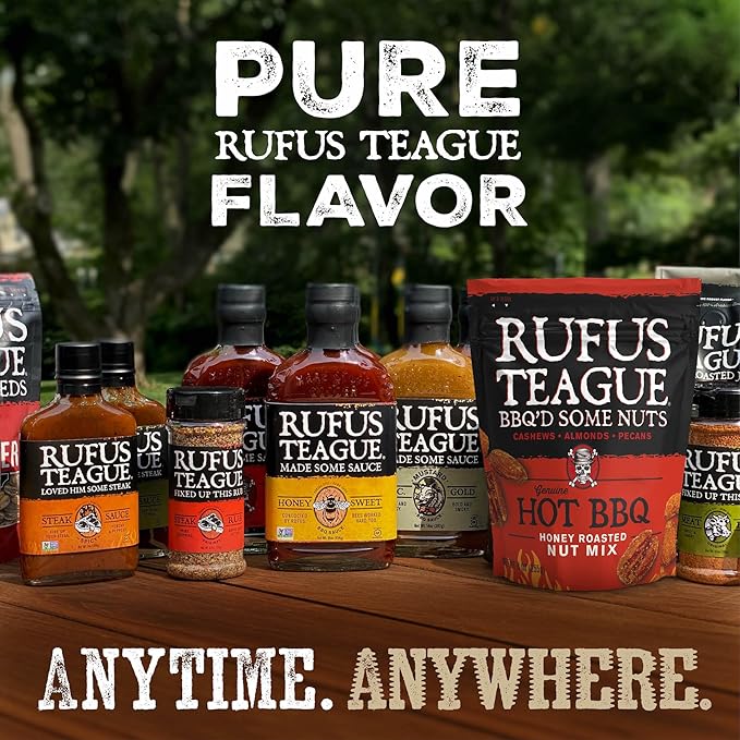 Rufus Teague Hot BBQ Honey Roasted Nuts Mix Sweet &amp Spicy Almonds Cashews &amp Pecans 9 oz Resealable Pouch (No Peanuts) 2 Pack