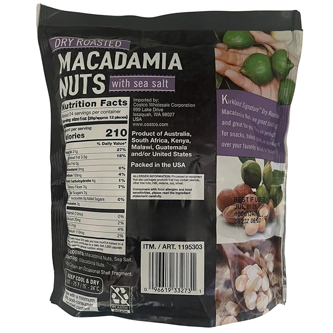 Dry Roasted Macadamia Nuts with Sea Salt – 4.5 LB (3 × 1.5 LB) – Kosher – Bundled by Bentronic