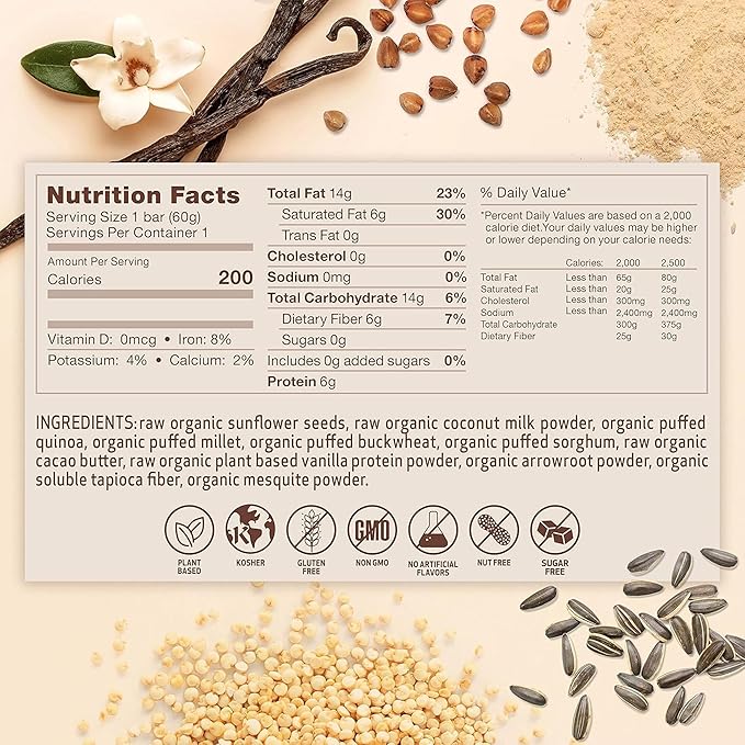 Rawmantic Fitness Vanilla Energy Bar (12 Mini Bars x 60g) – Organic Coconut Milk &amp Vanilla Protein Puffed Quinoa Sorghum Millet &amp Buckwheat - No Artificial Flavors Plant-Based Non-GMO &am
