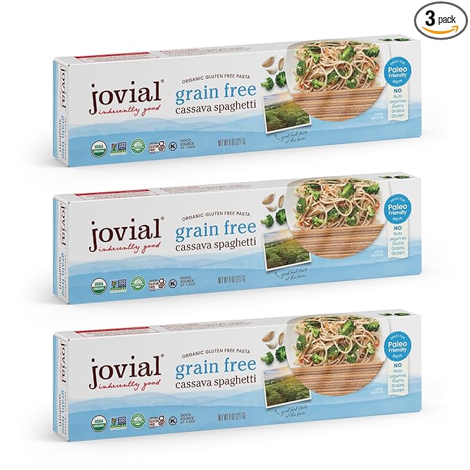 Jovial Grain-Free Cassava Spaghetti - Spaghetti Noodles Cassava Pasta Paleo Pasta Gluten Free Pasta Spaghetti Grain-Free Certified Gluten-Free USDA Certified Organic Non-GMO - 8 Oz 3 Pack