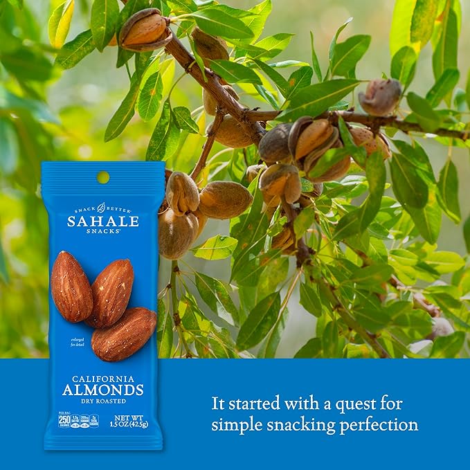 Sahale Snacks California Dry Roasted Almonds 1.5 oz Grab &amp Go Bags (18 Packs) - Dry-Roasted Almonds with a Touch of Sea Salt - Non-GMO Kosher &amp Certified Gluten-Free Snacks