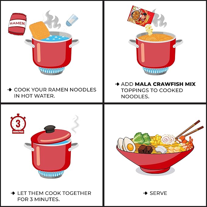 CHIRAMEN Mala Crawfish Mix Ramen Toppings – Crawfish Fish Cake Squid Imitation Crab Egg Corn Cabbage &amp Plant-Based Beef for Cup Noodles Ramen Bowls &amp Soups