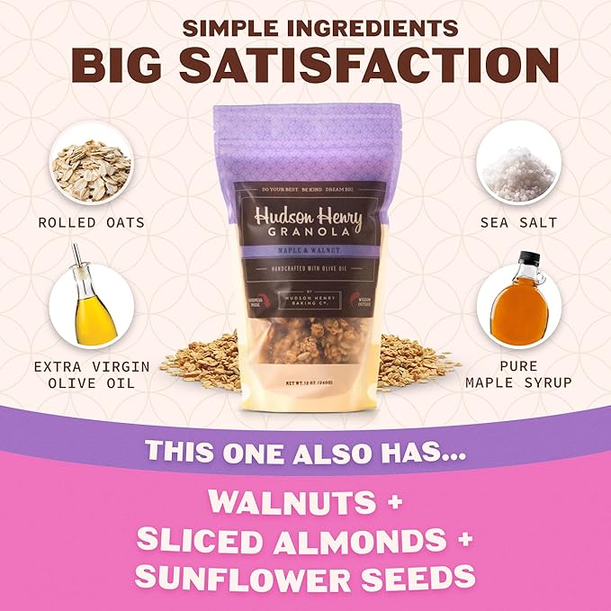 Hudson Henry Maple Walnut Granola for Yogurt Snacking &amp Cereal | Gluten Free Granola with Nuts and Seeds | Cashew Granola Non-GMO Small Batch Baked | 3 x 12 oz Bags