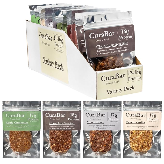 CuraBar Protein Bars – Variety Pack (4 Flavors) 17g Protein Low Carb Gluten Free Dairy Free Healthy Snack Seed Oil Free No Artificial Ingredients 12 Count