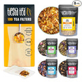Tiesta Tea Premium Starter Loose Leaf Sampler Kit - Classic Tea Blends High to Non Caffeinated Hot &amp Iced Brews Starter Set with Black Green Herbal Sample Bags and 100 Disposable Tea Filters