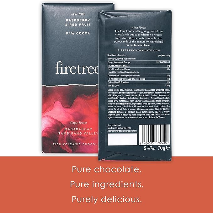 Firetree Madagascar Sambirano Valley 84% | Vegan Soy Free Nut Free | 2.3oz Bars 3-Pack