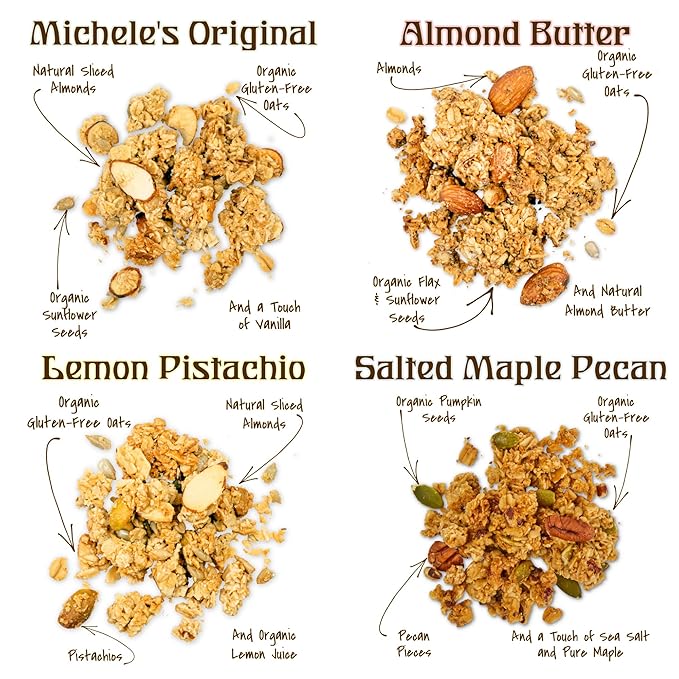 Michele's Granola Minis Variety Snack Pack Handmade Whole Grain Vegan Gluten-Free &amp Non-GMO 2oz Bags Pack of 4