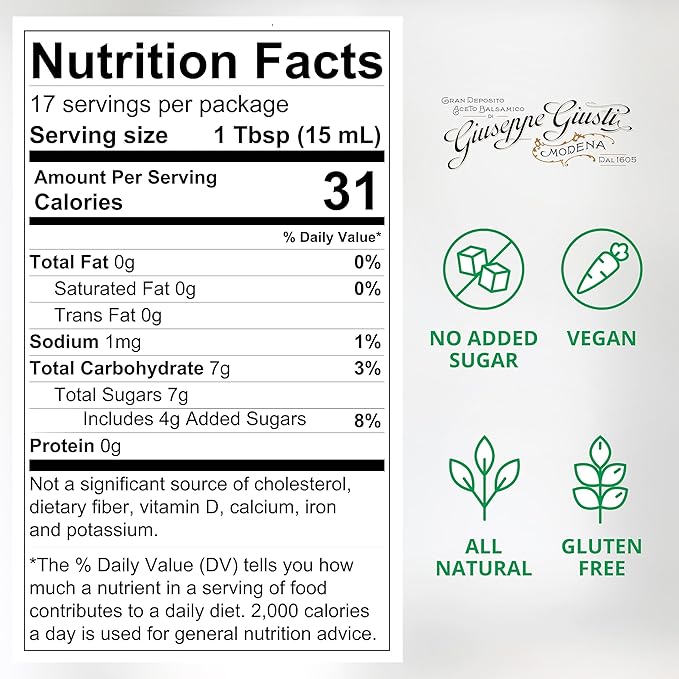Giuseppe Giusti Apple Sweet and Sour Condiment – Made With Balsamic Vinegar of Modena Elevate Salads Pasta Desserts and Craft Cocktails – 8.45 fl oz (250 ml) - Pack of 1