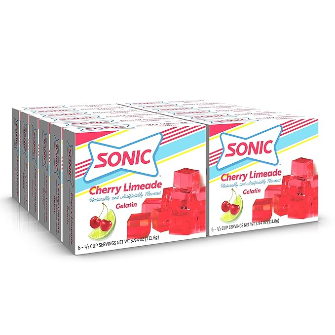 SONIC Cherry Limeade Gelatin 3.94 Oz. – Fat Free Dessert Mix with Iconic SONIC Drive-In Flavor