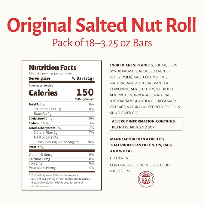 Pearson's King Original Salted Nut Roll | Loaded With Crunchy Roasted Peanuts Golden Caramel and Chewy Nougat | Pack of 18-3.25 oz. King-Sized Candy Bars