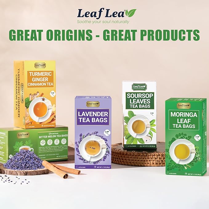 LeafLea 80 Premium Lavender Tea Bags 100% Natural &amp Pure from Lavender Flowers Nighttime Comfort &amp Digestive Support Floral Aroma and Smooth Taste Caffeine-Free Sugar-Free Individually W