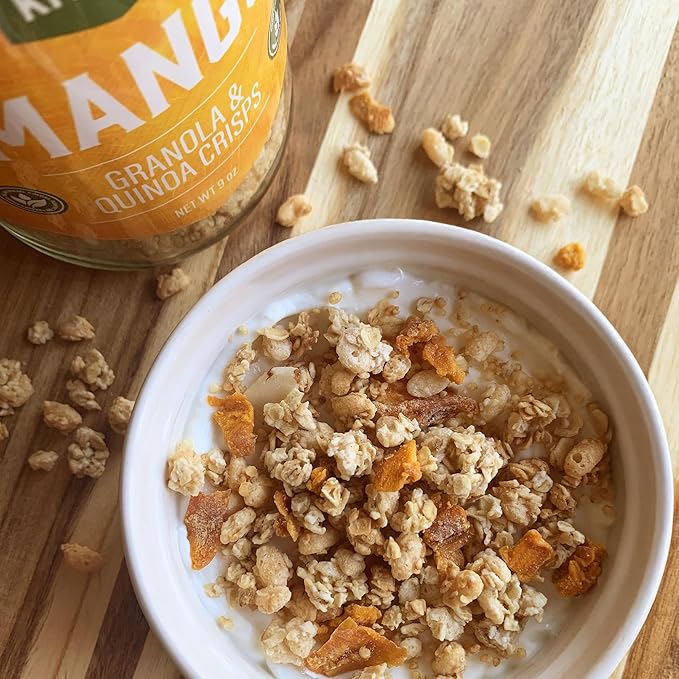 Kin Kitchen non-GMO Granola &amp Organic Quinoa Crisps in a Glass Jar Recyclable and Resusable. Made with Real Fruit. No Aritificial Colors Flavors or Perservatives. Great for Snacking Cereal on
