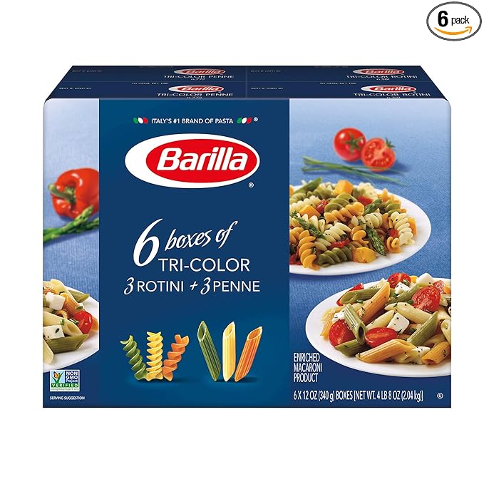 Barilla Pasta Tri-Color Penne &amp Tri-Color Rotini 12 Ounce (Pack of 6)