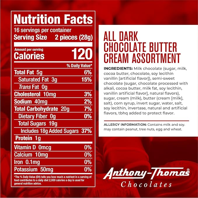 Anthony Thomas Butter Creams Luscious Vanilla Butter Cream Made with Real Cream and Butter Drenched in Chocolate (32 pieces Dark Chocolate)