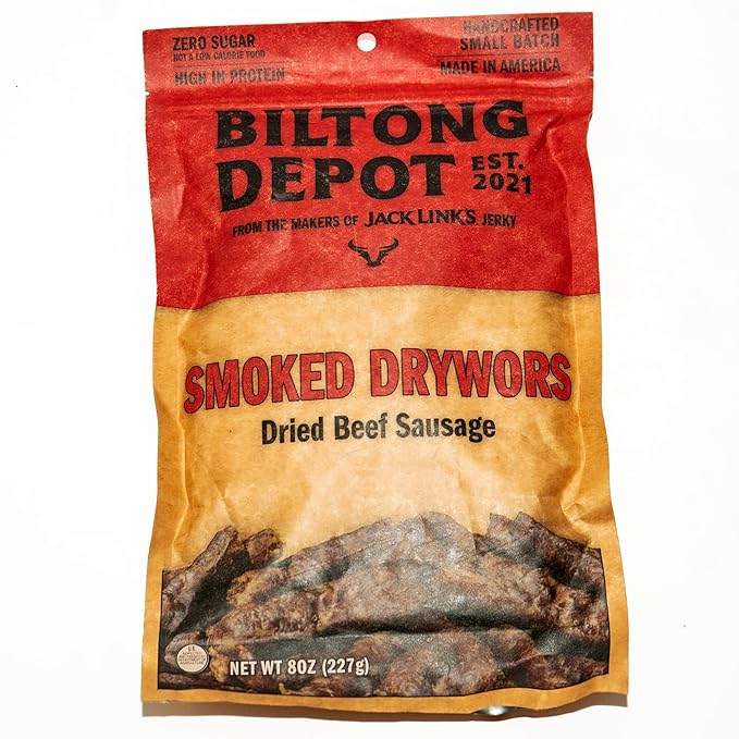 Biltong Depot Smoked Drywors - 8oz | Air-Dried Beef Snack Sticks | High Protein | Paleo and Keto Friendly | Zero Sugar | Gluten Free | No Artificial Preservatives | No MSG