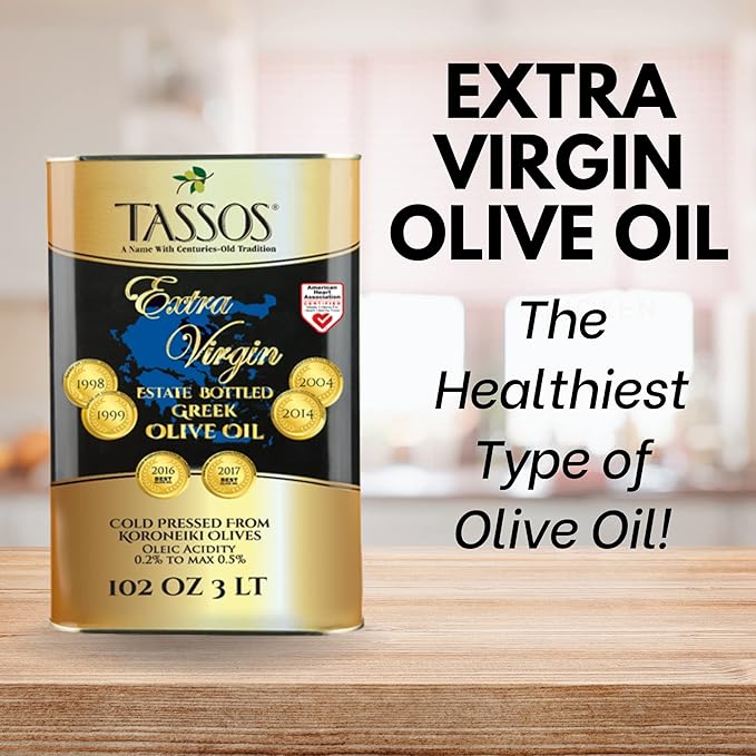 Tassos Extra Virgin Olive Oil ( Cold Pressed Koroneiki Olives ) 3 Ltr Tin