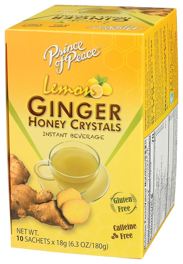 Prince Of Peace Lemon Ginger Honey Crystals Instant Tea Decaffeinated 10 Bags (Pack Of 6)