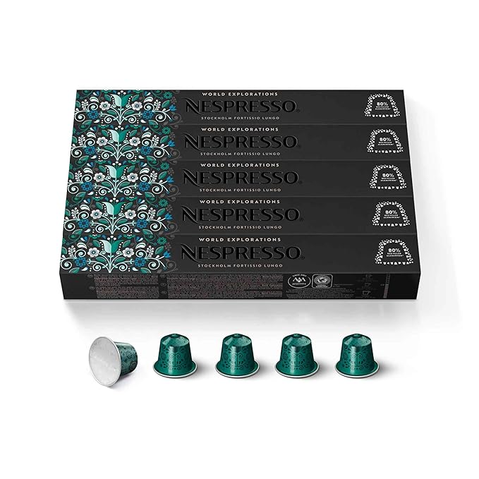 Nespresso Capsules Original Line Stockholm Fortissio Lungo Dark Roast Coffee 50 Count Coffee Pods