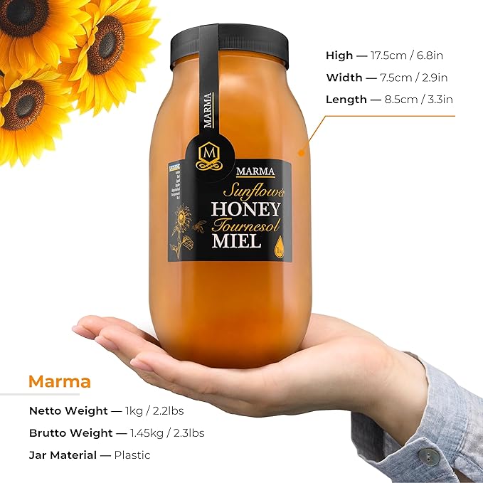 HONIGMA® Marma Sunflower Honey | Authentic Raw Honey from Ukraine | 100% Pure Unpasteurized &amp Fully Crystallized | 1000g/35.2oz | Naturally Solid Texture | Pack of 4