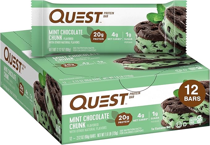 Quest Nutrition Mint Chocolate Chunk Protein Bars High Protein Low Carb Gluten Free Keto Friendly 12 Count &amp Lemon Cake Protein Bars High Protein Low Carb Gluten Free Keto Friendly 12 Co