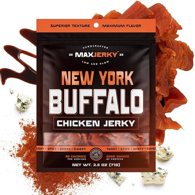 MaxJerky New York Buffalo Chicken Jerky 22.5 Grams of Protein 2.5 OZ (4 Pack)
