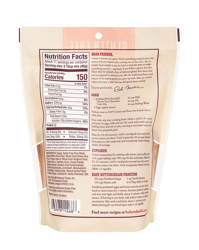 Bob's Red Mill Gluten Free Chocolate Cake Mix 16oz (Pack of 4) - Gluten Free Kosher