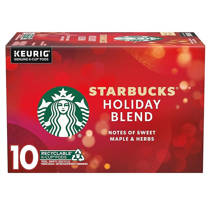 Starbucks K-Cup Coffee Pods Medium Roast Coffee for Keurig Brewers Holiday Blend 100% Arabica Limited Edition Holiday Coffee 1 Box (10 Pods)