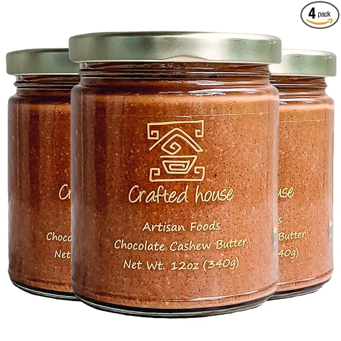 Crafted House Chocolate Cashew Butter 12 oz (4 Pack) Chocolate Spread - Healthy &amp Dark Vegan Natural Organic Cashew Butter - Non-GMO Gluten Free Dairy Free Vegan