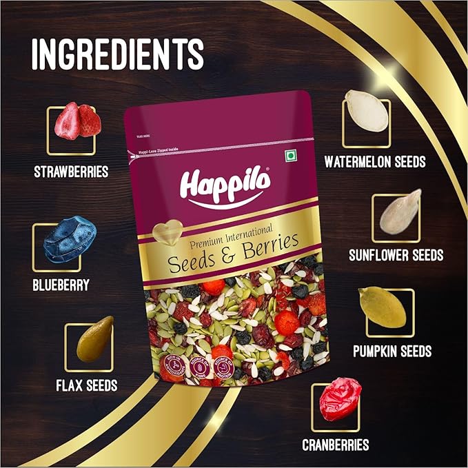 Happilo Premium International Seeds &amp Berries Mix 200G Pack Contains Healthy Seeds &amp Dried Berries Low In Calories High In Nutrients Morning Snack 200 G (Pack Of 1)