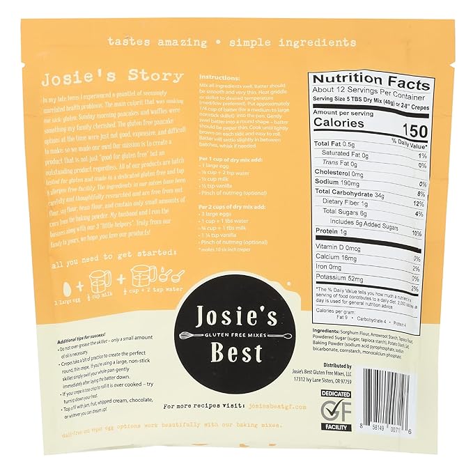 Josie's Best Gluten Free Crepe Mix (free from Soy Nuts &amp Dairy too!) tastes amazing | simple ingredients (BULK 3 PACK- over 3lbs total crepe mix)