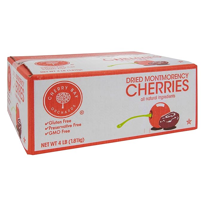 Cherry Bay Orchards - Dried Montmorency Tart Cherries (4 lb. box) - 100% Domestic All Natural Kosher Certified Gluten Free and GMO Free No Additives