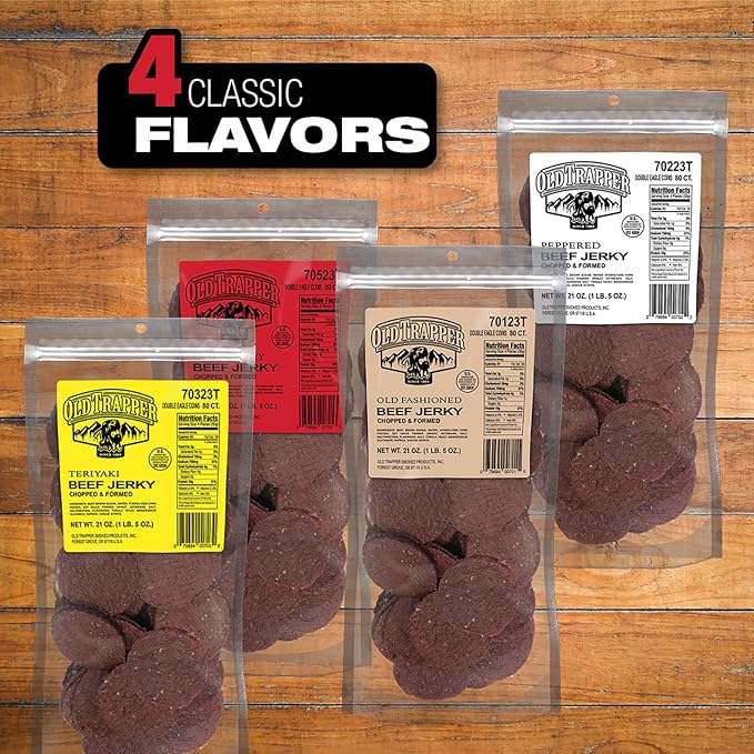 Old Trapper Double Eagle Beef Jerky Hot &amp Spicy Flavor 21 Ounce Package Natural Wood Smoked Meat Snacks 10 Grams of Protein and 80 Calories per Serving (Pack of One)