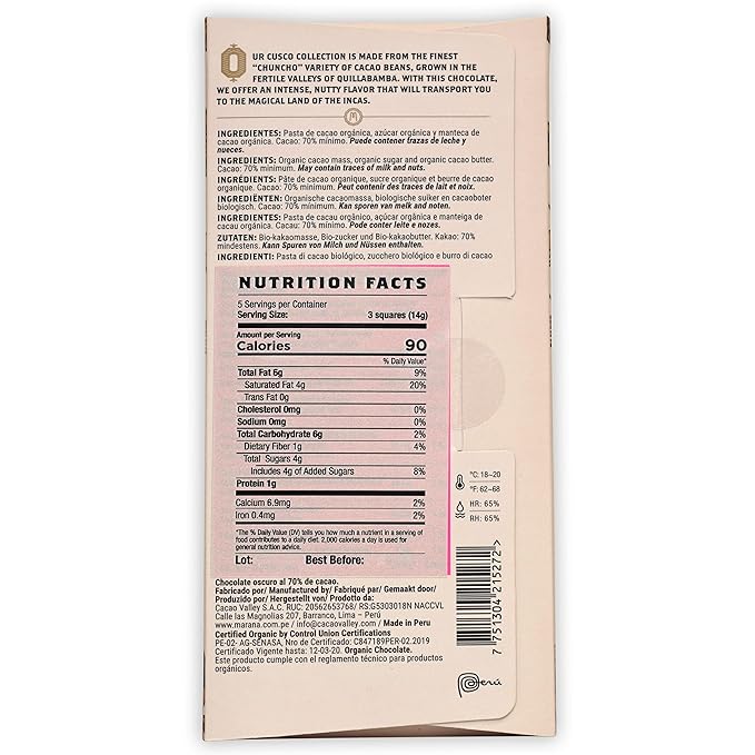 Maraná Chocolate Cusco 70% Dark Chocolate 3 Pack - Peruvian Chocolate - Premium Bean-to-Bar Direct Sourced Made at Origin Single Origin Woman Owned BIPOC Owned Organic Award Winning - Vegan S