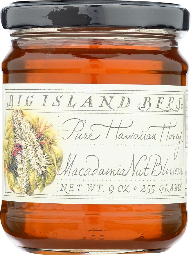 Unheated Pure Raw Macadamia Nut Blossom Hawaiian Honey Single Floral Variety by Big Island Bees (9 oz Glass Jar)